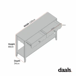 Henley Scalloped Edge Console Table, Light Sand -Daals BSD 156 CHART