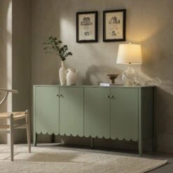 Henley Scalloped Edge 150cm Wide Sideboard, Sage Green