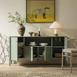 Henley Scalloped Edge 150cm Wide Sideboard With Open Shelf, Sage Green -Daals BSD 158 SAGE scene2