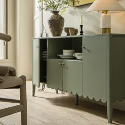 Henley Scalloped Edge 150cm Wide Sideboard With Open Shelf, Sage Green -Daals BSD 158 SAGE scene3
