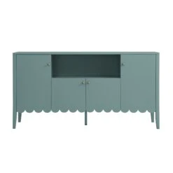 Henley Scalloped Edge 150cm Wide Sideboard With Open Shelf, Blue Spruce