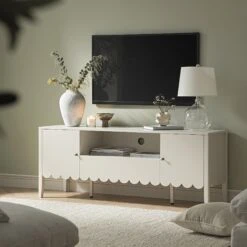 Henley Scalloped Edge 150cm Wide TV Unit, Light Sand