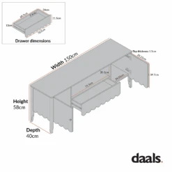 Henley Scalloped Edge 150cm Wide TV Unit, Light Sand -Daals BSD 159 CHART