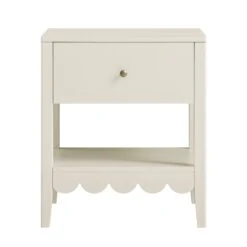 Henley Scalloped Edge Bedside Table With Drawer, Light Sand