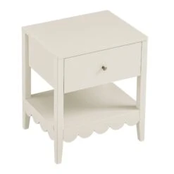 Henley Scalloped Edge Bedside Table With Drawer, Light Sand -Daals BSD 160 BEIGE WB4