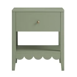 Henley Scalloped Edge Bedside Table With Drawer, Sage Green -Daals BSD 160 SAGE WB1
