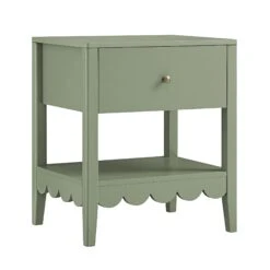Henley Scalloped Edge Bedside Table With Drawer, Sage Green -Daals BSD 160 SAGE WB2