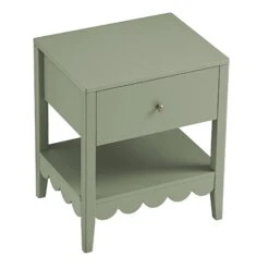 Henley Scalloped Edge Bedside Table With Drawer, Sage Green -Daals BSD 160 SAGE WB4