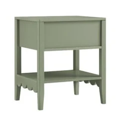 Henley Scalloped Edge Bedside Table With Drawer, Sage Green -Daals BSD 160 SAGE WB6