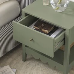 Henley Scalloped Edge Bedside Table With Drawer, Sage Green -Daals BSD 160 SAGE scene3