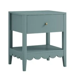 Henley Scalloped Edge Bedside Table With Drawer, Blue Spruce -Daals BSD 160 TEAL WB2