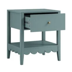 Henley Scalloped Edge Bedside Table With Drawer, Blue Spruce -Daals BSD 160 TEAL WB3