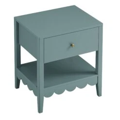 Henley Scalloped Edge Bedside Table With Drawer, Blue Spruce -Daals BSD 160 TEAL WB4