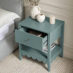 Henley Scalloped Edge Bedside Table With Drawer, Blue Spruce -Daals BSD 160 TEAL scene2