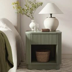 Maru 1-Drawer Bedside Table, Sage Green
