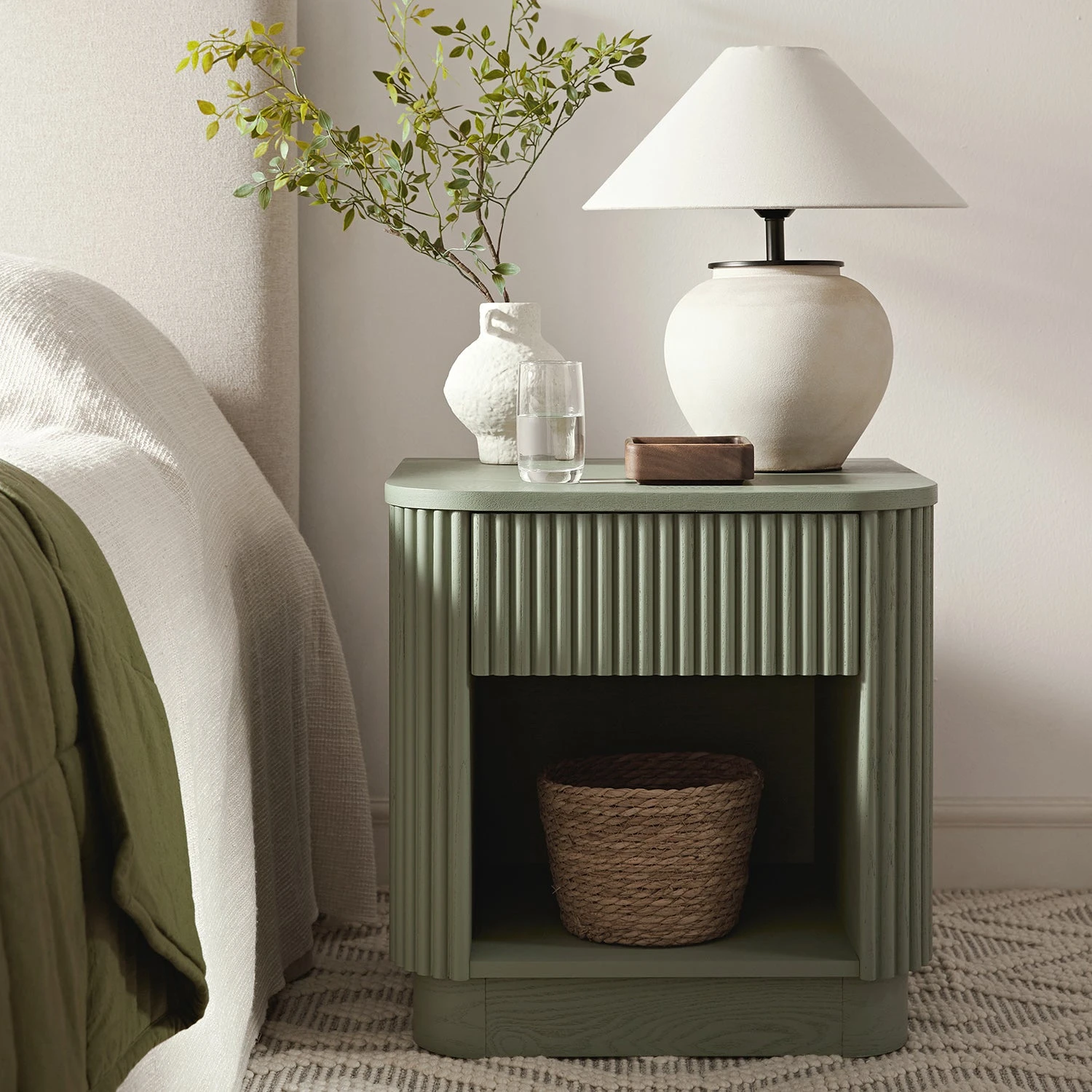 Maru 1-Drawer Bedside Table, Sage Green 1 Maru 1-Drawer Bedside Table, Sage Green