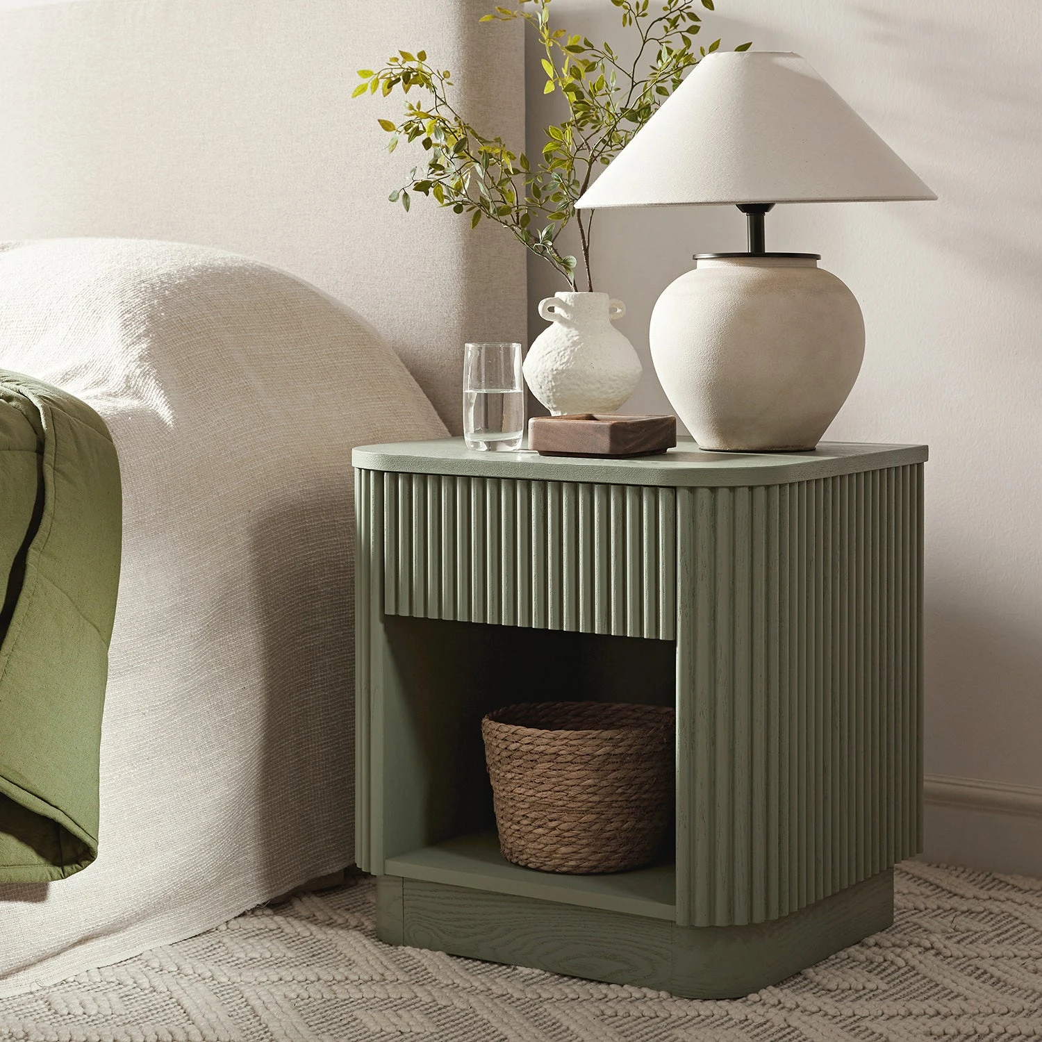 Maru 1-Drawer Bedside Table, Sage Green 2 Maru 1-Drawer Bedside Table, Sage Green - Image 2