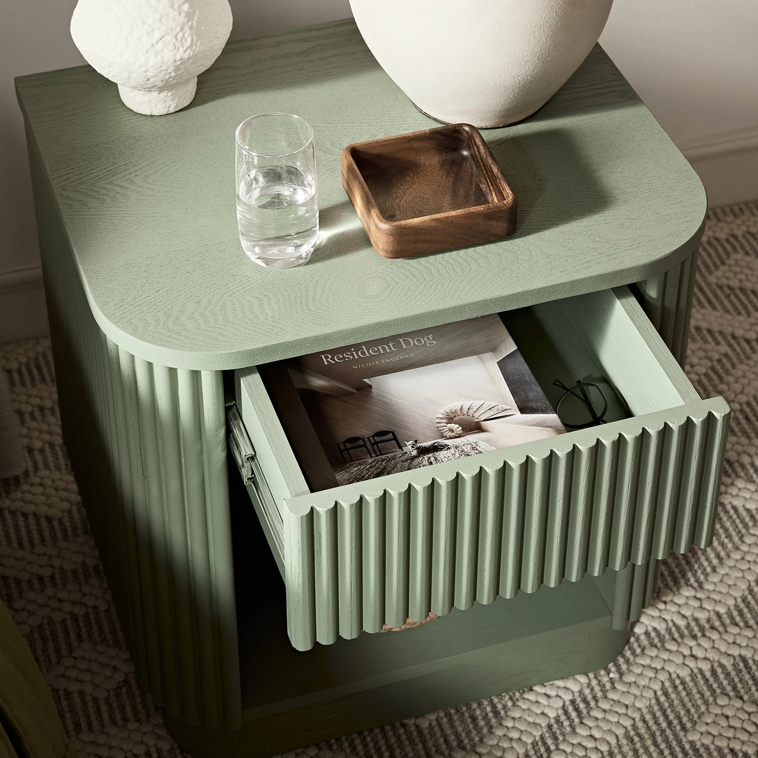Maru 1-Drawer Bedside Table, Sage Green 3 Maru 1-Drawer Bedside Table, Sage Green - Image 3