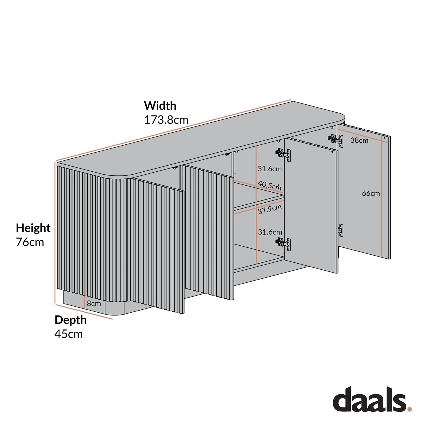 Maru Large 4-Door Sideboard, Washed White 3 Maru Large 4-Door Sideboard, Washed White - Image 3