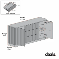 Maru Large 2-Door Sideboard With Drawers, Silver Oak -Daals BSD 171 CHART 1