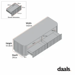 Maru 162cm TV Unit With Drawers, Black -Daals BSD 174 CHART 2