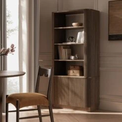 Maru Bookcase With Cabinet, Silver Oak