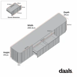 Maru 200cm Wide TV Unit With Drawers, Oak -Daals BSD 180 CHART 2