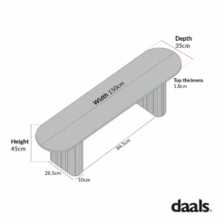 Maru 150cm Dining Bench, Oak -Daals BSD 184 CHART