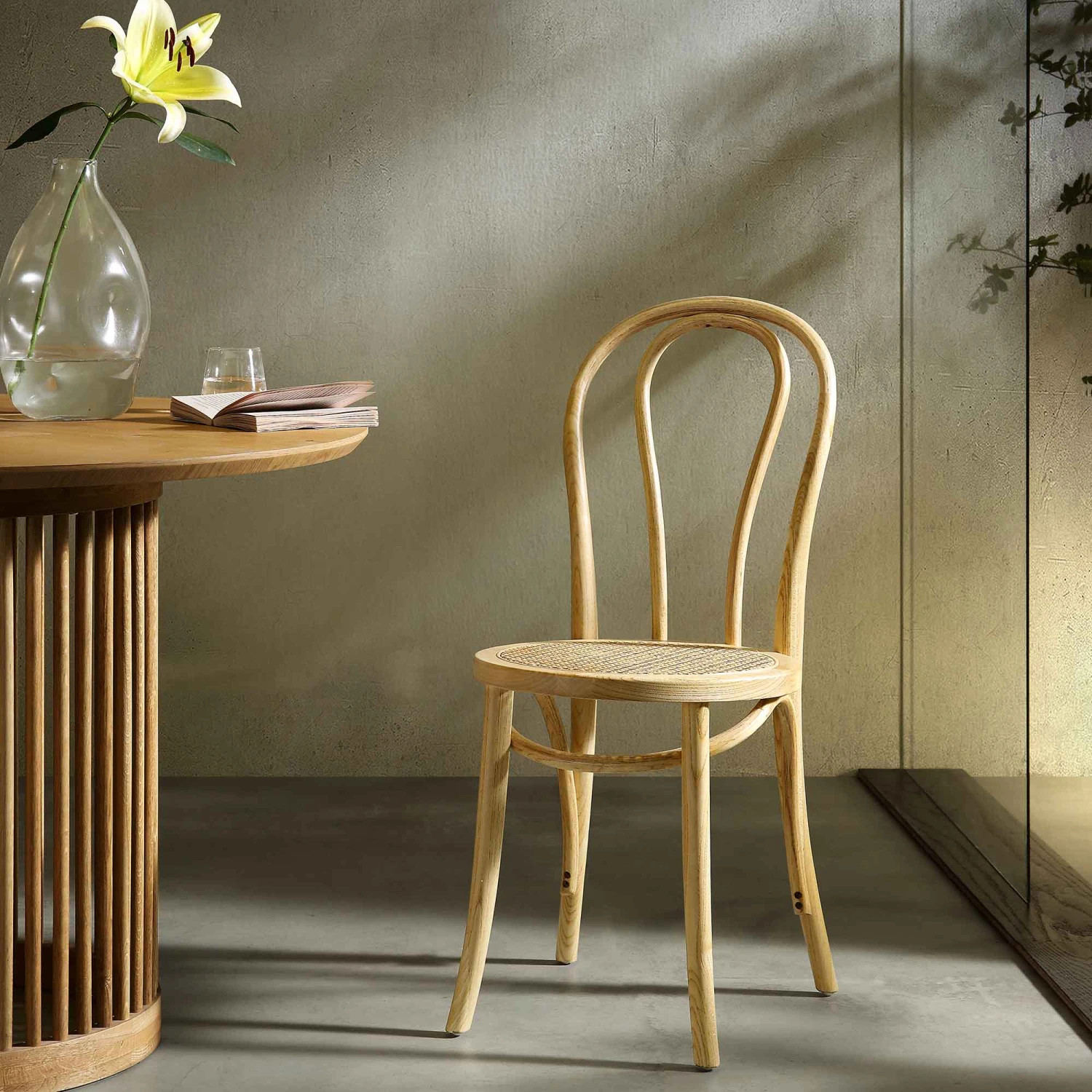 Camille Elm Wood And Rattan Bentwood Dining Chair, Natural 1 Camille Elm Wood And Rattan Bentwood Dining Chair, Natural