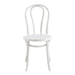 Camille Elm Wood And Rattan Bentwood Dining Chair, Distressed White -Daals DCH 002 WASHWHITE WB2