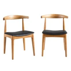Arley Set Of 2 Beech Wood Dining Chairs, Natural And Black -Daals DCH 007 NAT BLACKPU 2P WB1