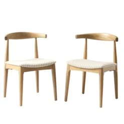 Arley Set Of 2 Beech Wood Dining Chairs, Natural And Light Taupe Striped -Daals DCH 007 NAT TAUPESTRIPE 2P WB1