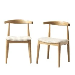 Arley Set Of 2 Beech Wood Dining Chairs, Natural And Light Taupe Striped -Daals DCH 007 NAT TAUPESTRIPE 2P WB2