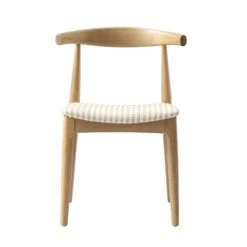 Arley Set Of 2 Beech Wood Dining Chairs, Natural And Light Taupe Striped -Daals DCH 007 NAT TAUPESTRIPE 2P WB3