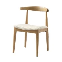 Arley Set Of 2 Beech Wood Dining Chairs, Natural And Light Taupe Striped -Daals DCH 007 NAT TAUPESTRIPE 2P WB4