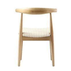 Arley Set Of 2 Beech Wood Dining Chairs, Natural And Light Taupe Striped -Daals DCH 007 NAT TAUPESTRIPE 2P WB7