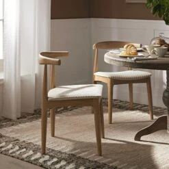 Arley Set Of 2 Beech Wood Dining Chairs, Natural And Light Taupe Striped -Daals DCH 007 NAT TAUPESTRIPE 2P scene2