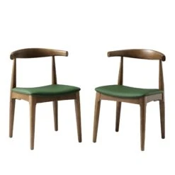 Arley Set Of 2 Beech Wood Dining Chairs, Light Walnut And Olive Green -Daals DCH 007 WALNUT OLIVEPU 2P WB1