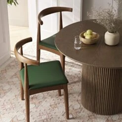 Arley Set Of 2 Beech Wood Dining Chairs, Light Walnut And Olive Green -Daals DCH 007 WALNUT OLIVEPU 2P scene2