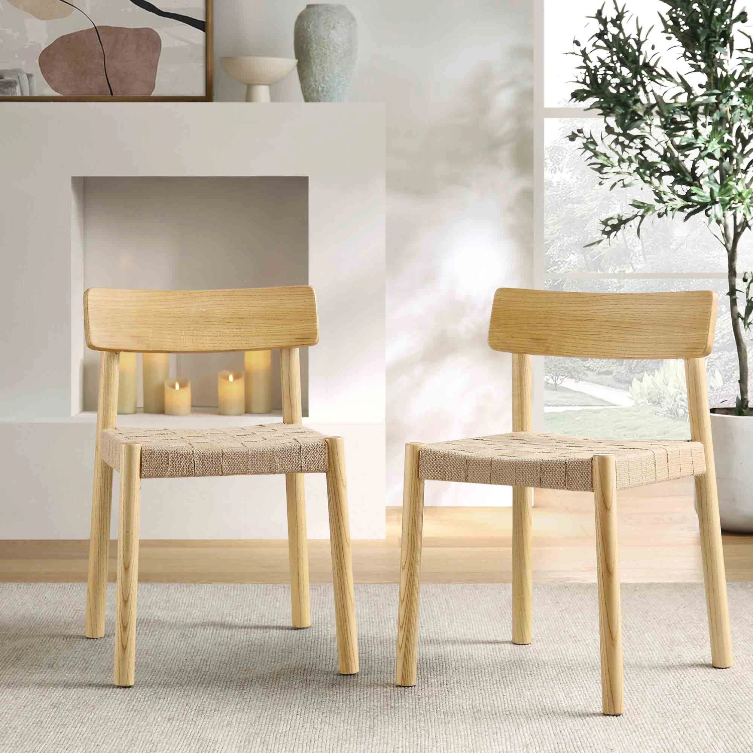 Ditton Set Of 2 Elm Wood And Jute Dining Chairs, Natural 1 Ditton Set Of 2 Elm Wood And Jute Dining Chairs, Natural