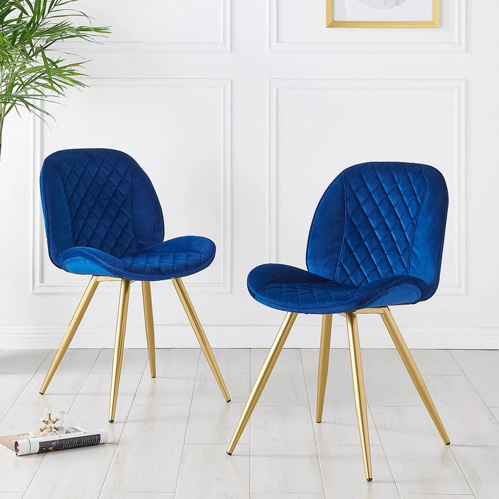 Set Of 2 Cosford Diamond Stitch Dining Chairs (Blue Velvet) 1 Set Of 2 Cosford Diamond Stitch Dining Chairs (Blue Velvet)