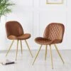 Set Of 2 Cosford Diamond Stitch Dining Chairs (Vintage Tan Leather Effect Fabric)