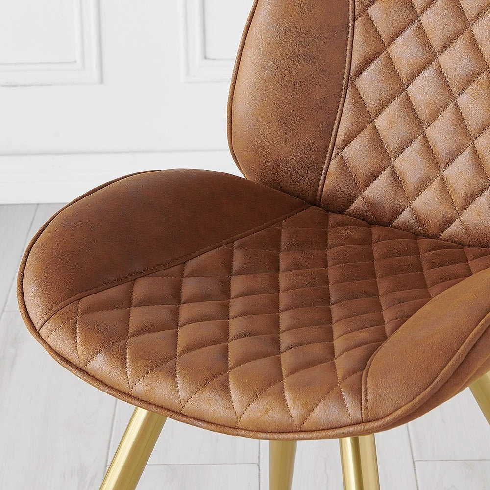 Set Of 2 Cosford Diamond Stitch Dining Chairs (Vintage Tan Leather Effect Fabric) 2 Set Of 2 Cosford Diamond Stitch Dining Chairs (Vintage Tan Leather Effect Fabric) - Image 2