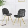 Set Of 2 Cosford Diamond Stitch Dining Chairs (Grey Velvet)