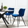 Set Of 2 Ampney Velvet Diamond Stitch Dining Chairs With Metal Legs (Blue Velvet)