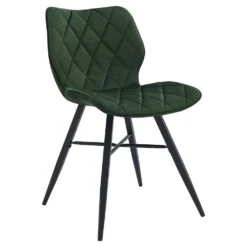 Set Of 2 Ampney Velvet Diamond Stitch Dining Chairs With Metal Legs (Green Velvet) -Daals DCH 2097 GREEN VEL 2P WB2