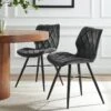 Set Of 2 Ampney Velvet Diamond Stitch Dining Chairs With Metal Legs (Dark Grey Velvet)