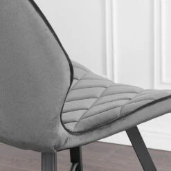 Set Of 2 Ampney Velvet Diamond Stitch Dining Chairs With Metal Legs (Dark Grey Velvet) 11 Set Of 2 Ampney Velvet Diamond Stitch Dining Chairs With Metal Legs (Dark Grey Velvet) -Daals DCH 2097 GREY VEL 2P scene2