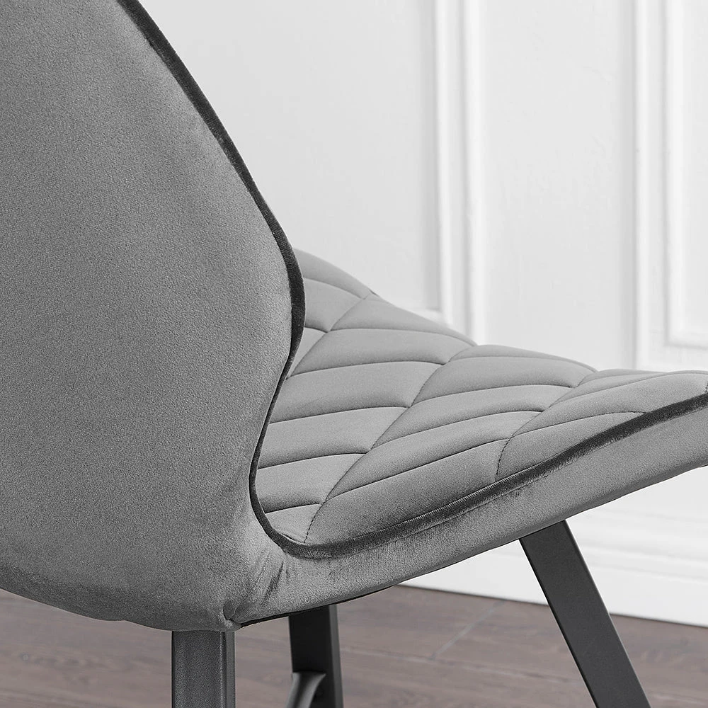 Set Of 2 Ampney Velvet Diamond Stitch Dining Chairs With Metal Legs (Dark Grey Velvet) 3 Set Of 2 Ampney Velvet Diamond Stitch Dining Chairs With Metal Legs (Dark Grey Velvet) - Image 3