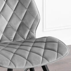 Set Of 2 Ampney Diamond Stitch Light Grey Velvet Dining Chair Set Of 2 With Metal Legs 10 Set Of 2 Ampney Diamond Stitch Light Grey Velvet Dining Chair Set Of 2 With Metal Legs -Daals DCH 2097 LIGHTGREY VEL 2P scene2